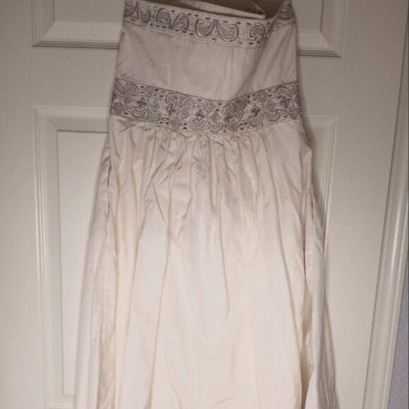 BananaRepublic10PCreamEmbroidered RuffleWaist StraplessPocketsLined Women'sDress - Picture 1 of 10